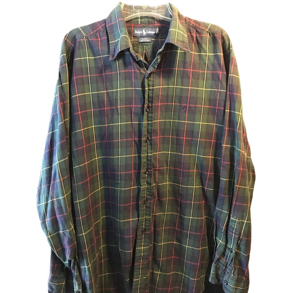 Ralph Lauren Blake Men’s L Green Plaid Long Sleeve Button Down Cotton Shirt